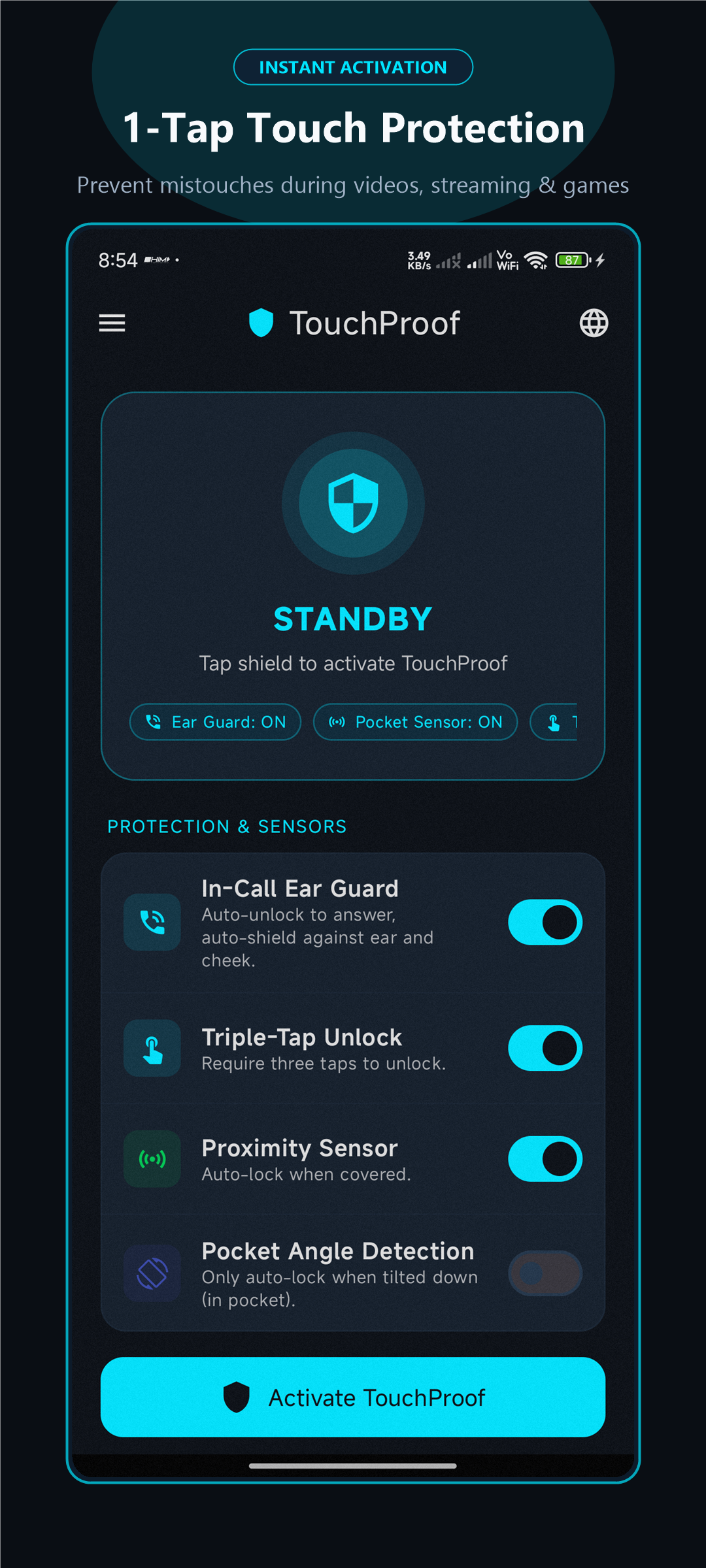 TouchProof Dashboard on Android
